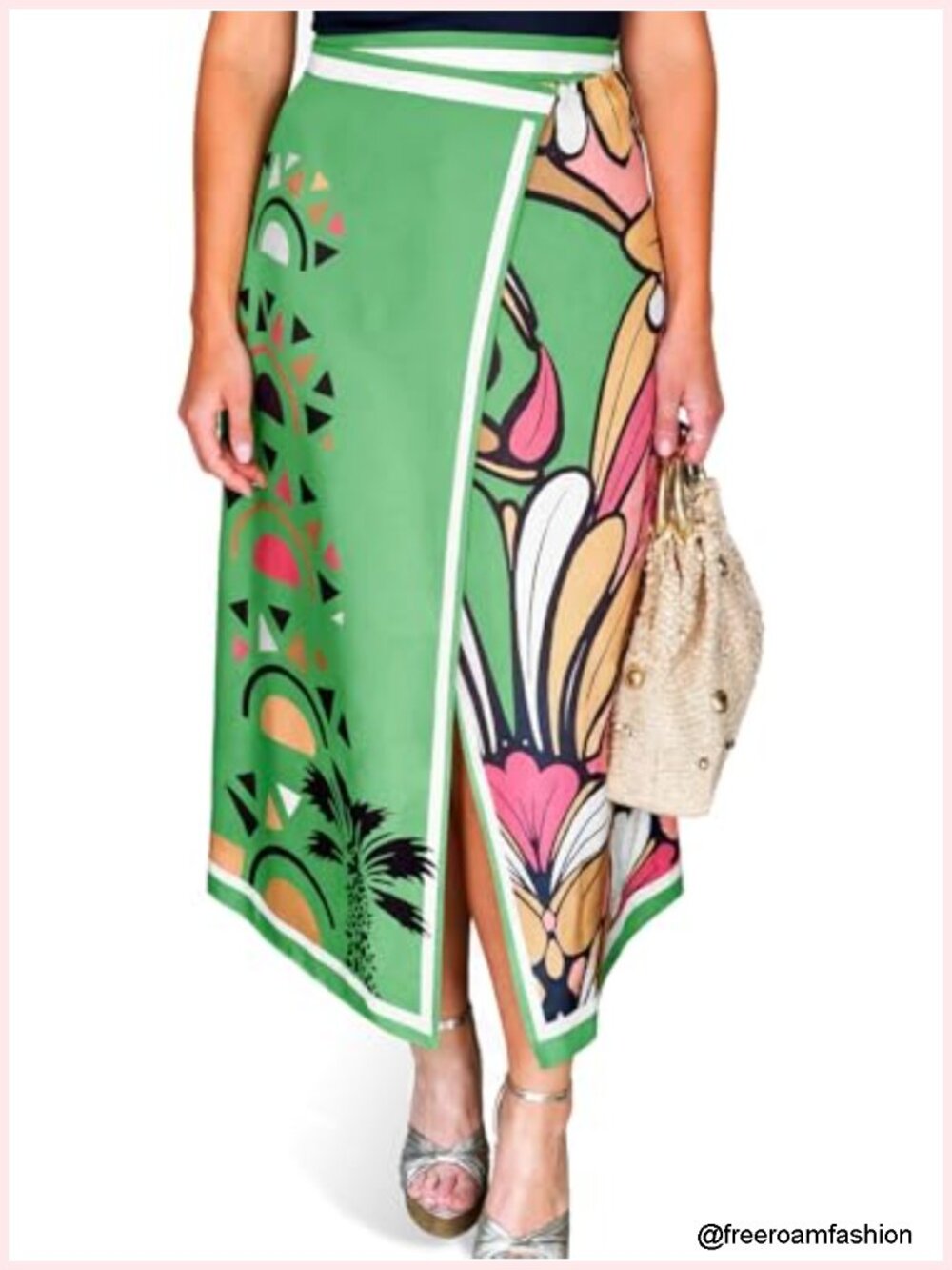 Floral Wrap Maxi Skirt Boho Elastic High Waisted Side Zipper A Line Midi